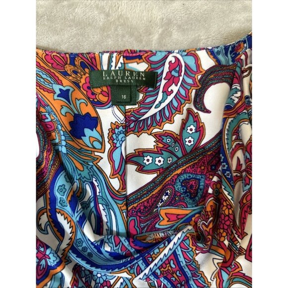 Lauren Ralph Lauren Dress Size 16 Multicolor Paisley Cowl Neck Cap Sleeve Sheath - Picture 5 of 10
